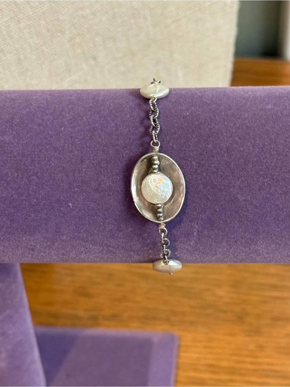 J&i Coin Pearls Bracelet Handmade Artisan Toggle Size 6.75 Chain Sterling Silver
